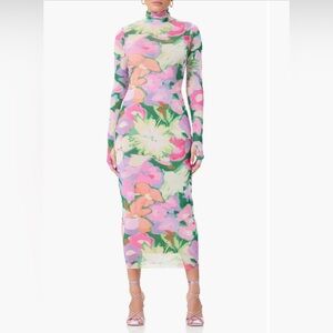 AFRM
Shailene Printed Mesh Turtleneck Long Sleeve Midi Dress Worn Once